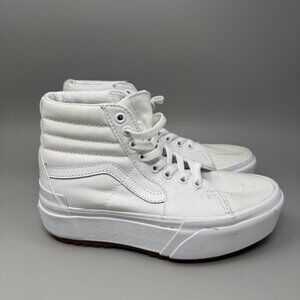 Vans Sk8-Hi Stacked Canvas Platform Shoes True White/Gum Women's Size 6